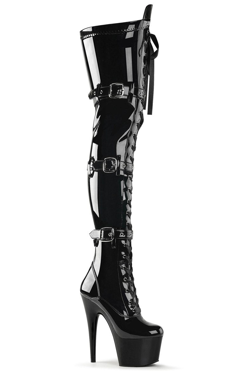 Pleaser USA Adore-3028 7inch Thigh High Pleaser Boots - Patent Black-Pleaser USA-Redneck buddy