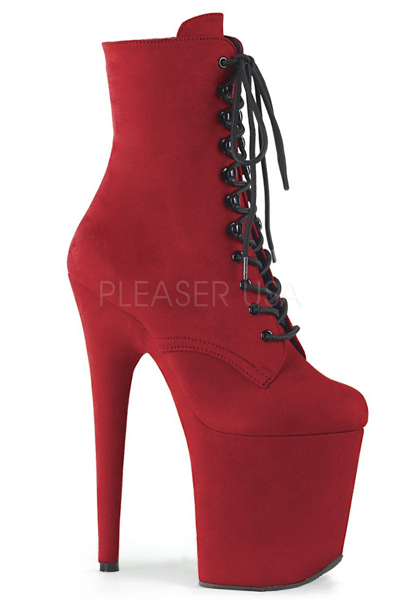 Pleaser USA Flamingo-1020FS Faux Suede 8inch Pleaser Boots - Red-Pleaser USA-Redneck buddy