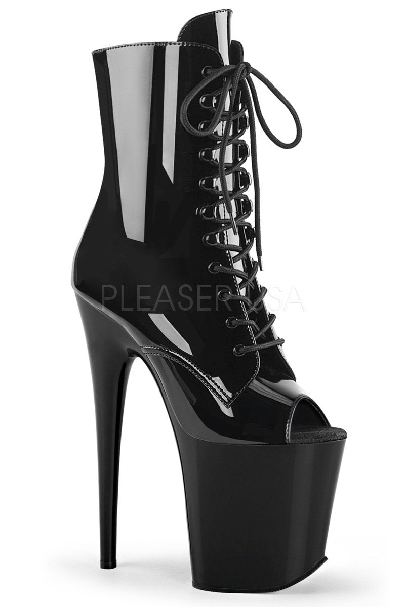 Pleaser USA Flamingo-1021 8inch Pleaser Peep toe Boots - Patent Black-Pleaser USA-Redneck buddy