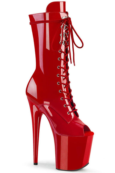 Pleaser USA Flamingo-1051 8inch Peep Toe Pleaser Boots - Patent Red-Pleaser USA-Redneck buddy