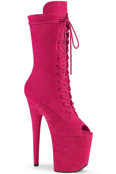 Pleaser USA Flamingo-1051FS Faux Suede 8inch Peep Toe Pleaser Boots - Hot Pink-Pleaser USA-Redneck buddy