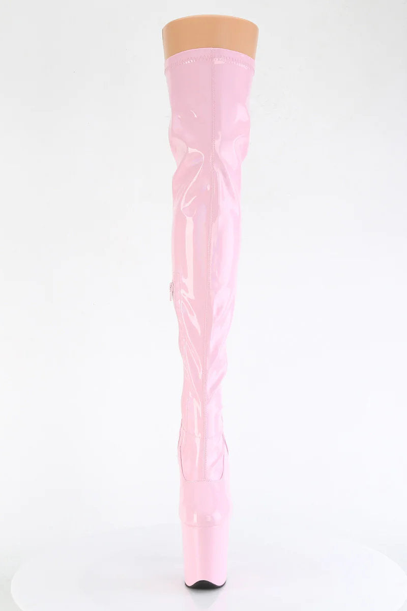 Pleaser USA Flamingo-3000 8inch Thigh High Pleaser Boots - Holographic Baby Pink-Pleaser USA-Redneck buddy