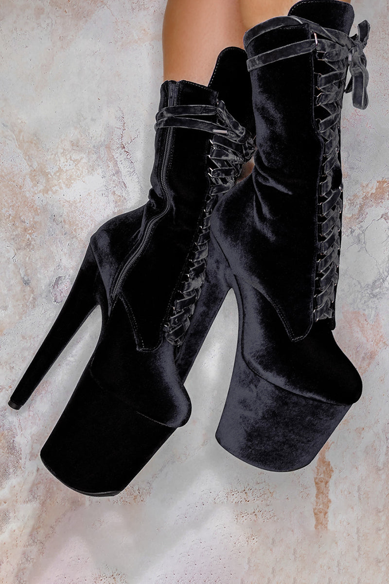 Hella Heels BabyDoll Velvet 8inch Boots - Russian Roulette-Hella Heels-Redneck buddy