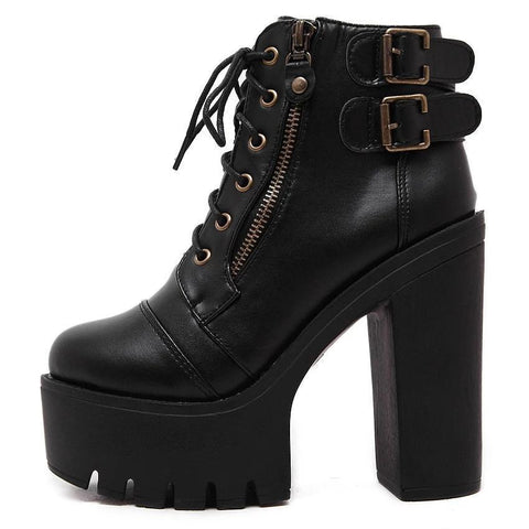 Black Platform High Heel Boots - Rocker Rave Outfits Shoes.