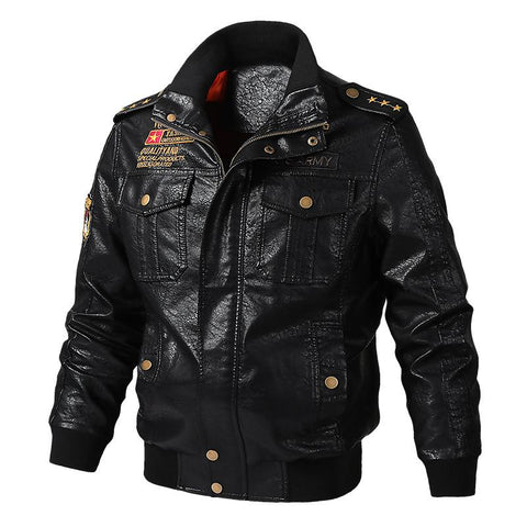 Army leather military jacket with zipper.