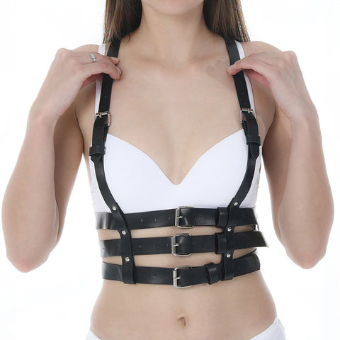 Buy Black Leather Straps Body Chest Harness Punk Caged Bra