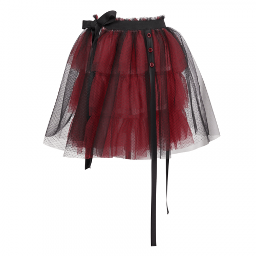 Jupe courte en maille noire et rouge / Jupe ceinture élastique de style gothique avec nœud papillon