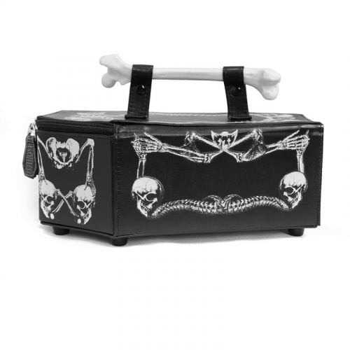 Schwarz-weiße Skelett-Sarg-Umhängetasche/Handtasche mit Kettenriemen im Gothic-Stil