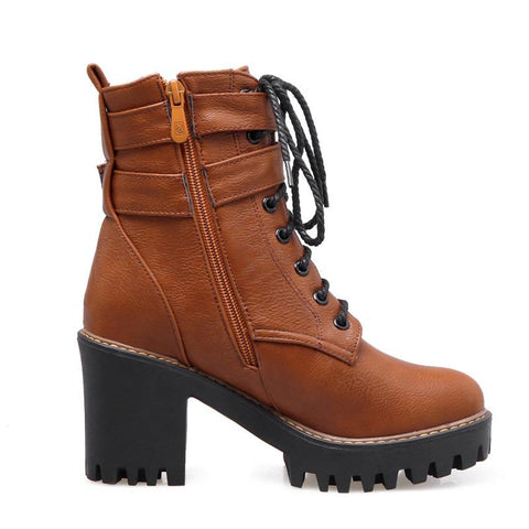 Lace-Up Buckle Ankle Boots - women's boots.