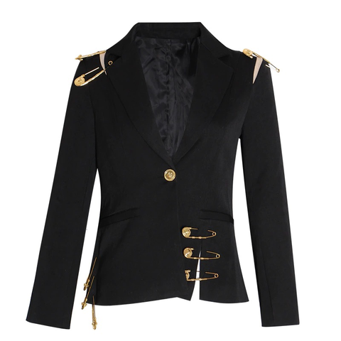 Black Jacket For Women With Pin - Trendy Fashion.