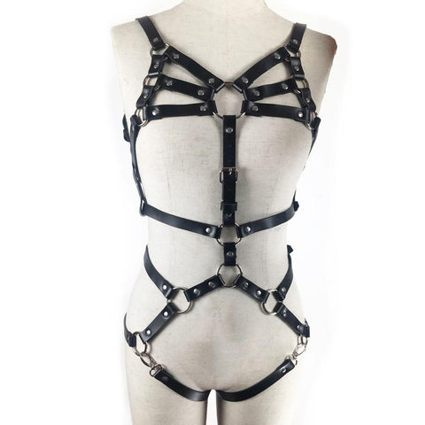 Leather Fetish Corset Harness, Women Full Body Set, Bdsm Harness