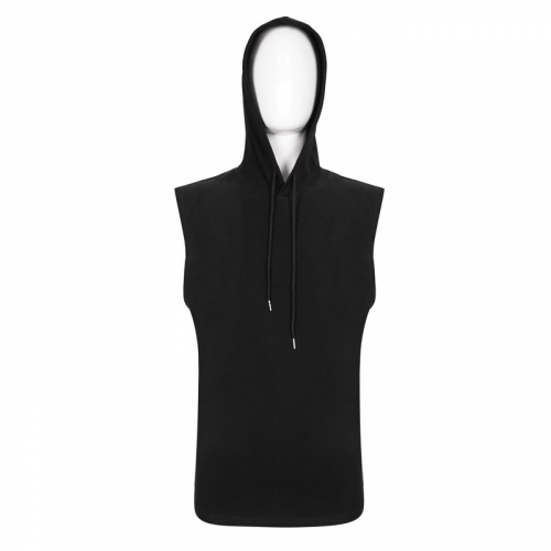 Casual Black Hoodies for Men / Gothic Sleeveless Solid Top with Oversized Hood