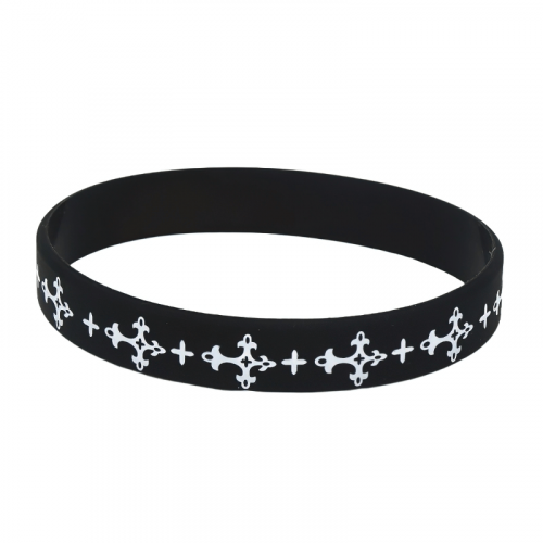 Bracelet décontracté de mode de silicone de croix/bracelets en caoutchouc noirs et blancs de sports