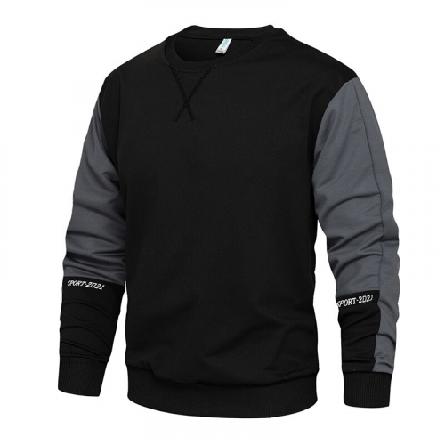Lässiges Herren-Patchwork-Sweatshirt mit O-Ausschnitt / bequemer, lockerer Polyester-Pullover
