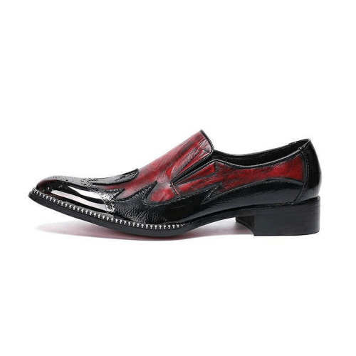 Chaussures à enfiler en cuir rouges décontractées / Mocassins à bout de fer bordés de strass à la mode