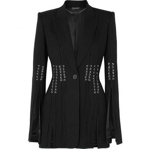 Casual Women's Lace-Up Design Black Blazer - Casual Style.