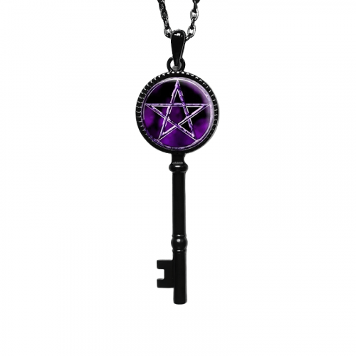 Classic Solomon Magic Key Necklace / Unisex Chain with Pentagram / Gothic Pagan Jewelry