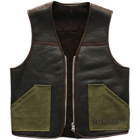 Men's Black Leather Vest With Pockets - Vintage Biker Cloth.