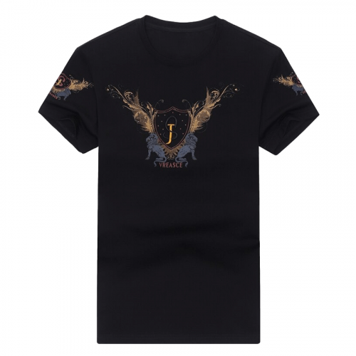 Cooles schwarzes T-Shirt mit O-Ausschnitt und Aufdruck für Herren / modische, weiche T-Shirts mit kurzen Ärmeln für Männer