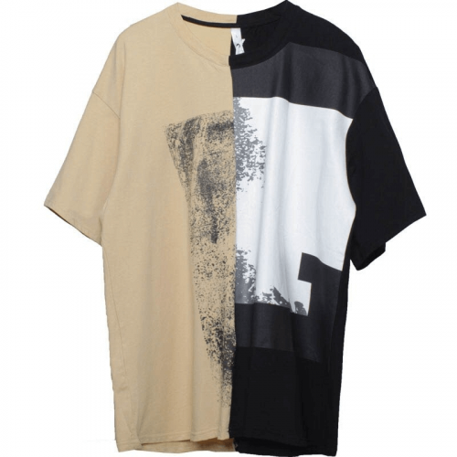 T-shirts en coton à imprimé créatif pour hommes / T-shirts patchwork à col rond de style alternatif