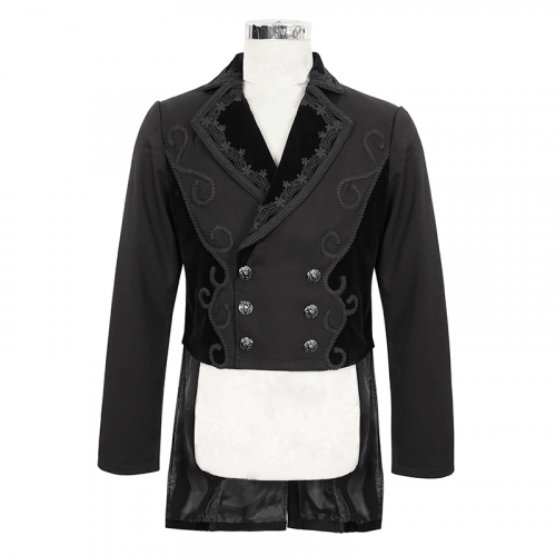 Élégant manteau de queue noir à double poitrine avec boutons-pression / vêtements vintage pour hommes de style gothique
