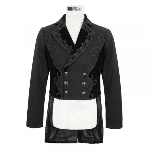 Elegant Black Double-Brasted Tail Coat with Snap Buttons / Vintage Men's Clothing in Gothic Style