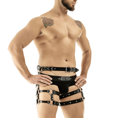Exotisches verstellbares Kunstleder-Körpergeschirr für Männer / erotisches Taillenbein-Strumpfband