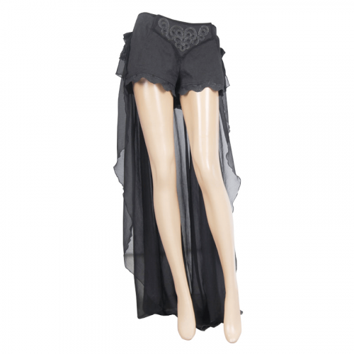 Exquisite schwarze Shorts mit Spitze und Schleierschwanz für Frauen / Elegante Damenkleidung im Gothic-Stil