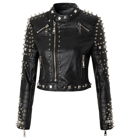 FEMALE BLACK JACKET - LEATHER CLOTHING IN PUNK STYLE.