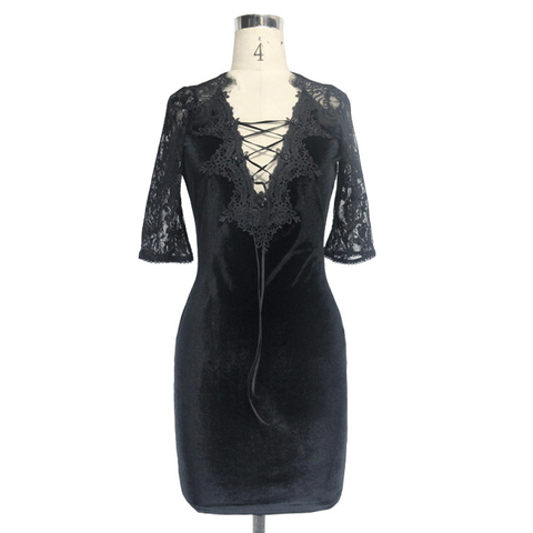 WOMEN'S BLACK MINI DRESS - GOTHIC ELEGANT CLOTH.