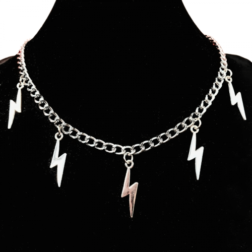 Modische Halskette mit Blitz-Anhängern / Unisex-Silberfarbene Kette / Goth-Punk-Accessoires
