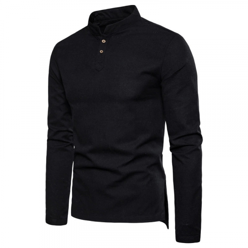 Fashion Slim Fit Cotton Linen Sweatshorts / Men's Solid Color Breathable Long Sleeves Tops