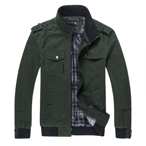 Fashion Zipper Male Military Jackets / Casual Stand Collar Men's Jacket with Pockets