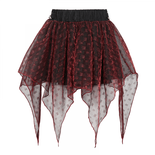 Jupe en maille superposée irrégulière rouge vin pour femme, jupe courte de Style Grunge avec ceinture élastique
