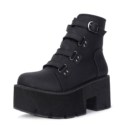 Women Platform Ankle Buckle Boots - Rocker Outfits Shoes.