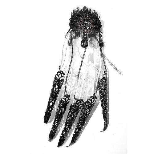 Bracelet noir gothique avec couverture de doigt/bracelets en dentelle féminine avec chaînes