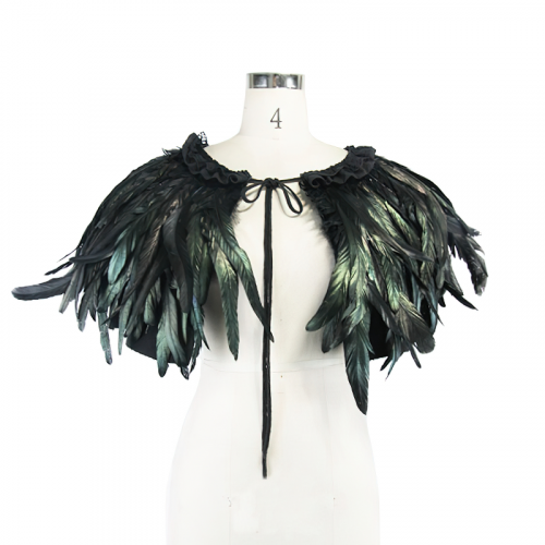 Gothic Crow Feather Shoulder Cloak / Unisex Steampunk Drawstring Cape