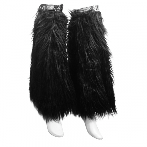 Gothic Faux Fur Adjustable Leg Warmers with Belt Straps / Women's Black Legwarmers with Rivets