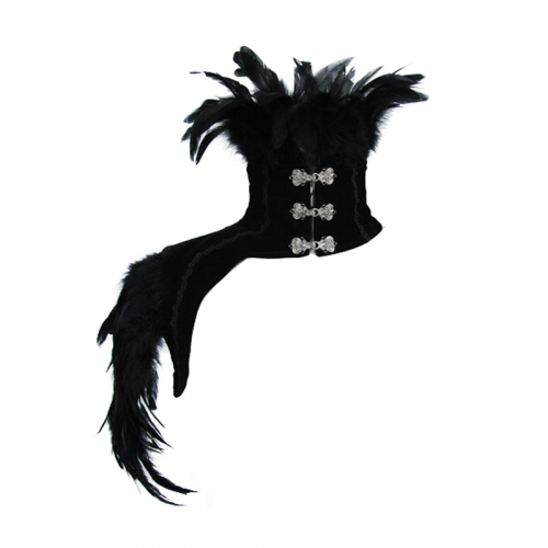 Gothic Feather Collar with Attached Shoulder Piece / Women's Velvet Collar with Decorative Hooks