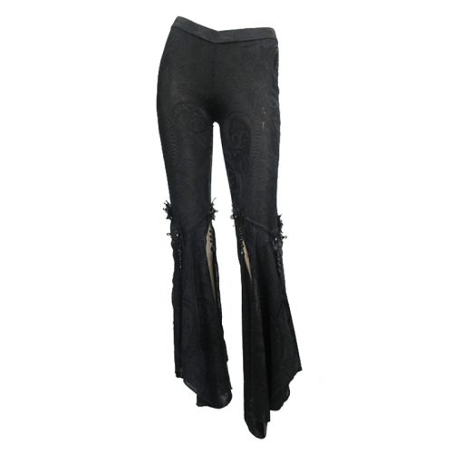 Pantalon gothique Fringe Bell-Bottoms / Fente des deux côtés Pantalon noir avec pendentifs