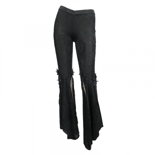 Gothic Fringe Bell-Bottoms Pants / Slit on Both Sides Black Trousers with Pendants