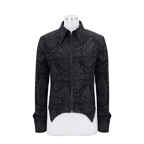 Gothic Front Zip Jacquard Shirt / Men's Long Sleeves Shirt
