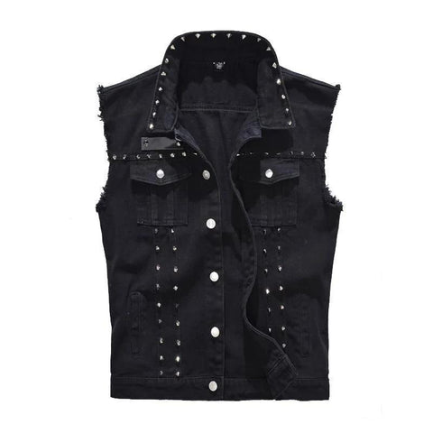 Men's Gothic Studded Sleeveless Denim Vest.