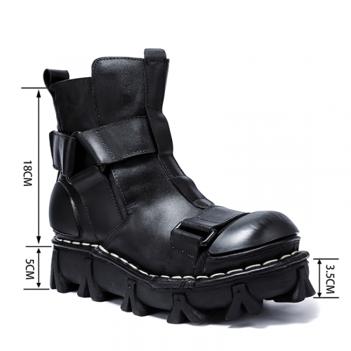 Gothic Punk Breathable Genuine Leather Boots / Combination Vamp Design Boots with Durable Stitching