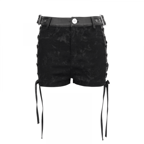 Short noir gothique Punk pour femmes, avec lacets sur les côtés/short à boucles Sexy à la mode pour femmes