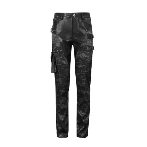 MEN'S BLACK TROUSERS WITH DETACHABLE POCKET - PUNK STYLE CLOTH.