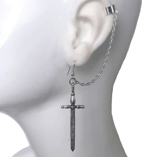 Gothic Style Sword Earrings with Chain / Punk Stylish Accessories for Women
