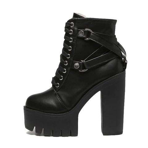 Laced-Up Leather Platform Boots - Rocker Outfits.