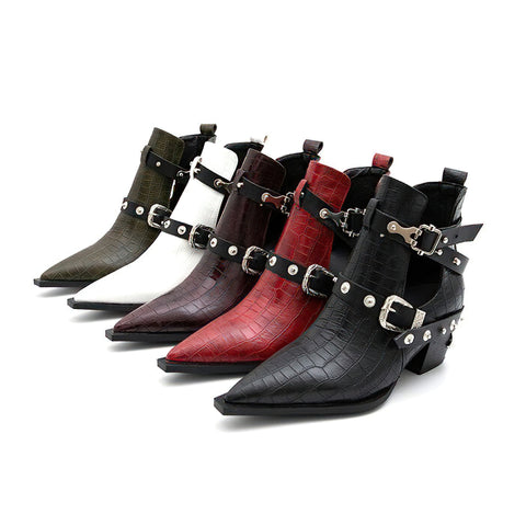 Ladies Chunky Pointed Toe Boots - Trendy Footwear.