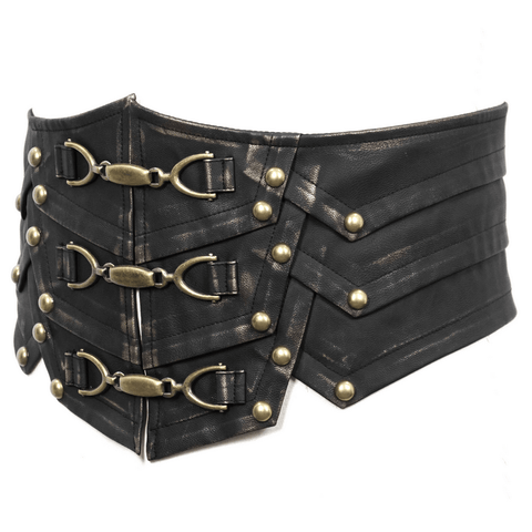 Male Brown PU Leather Belt with Metal Buckle in Goth Style